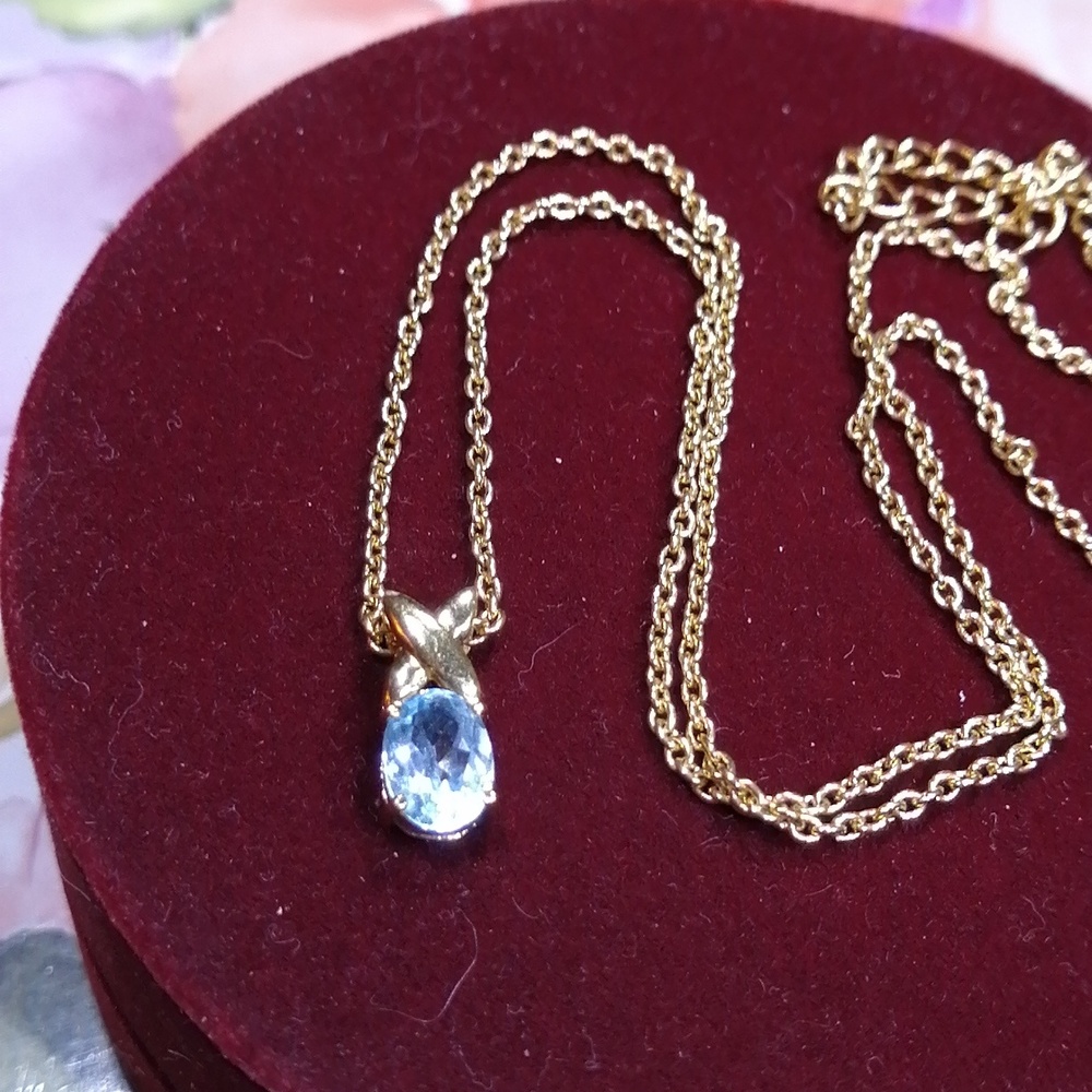 Blue Topaz Gold Plated On Chain Delicate Necklace